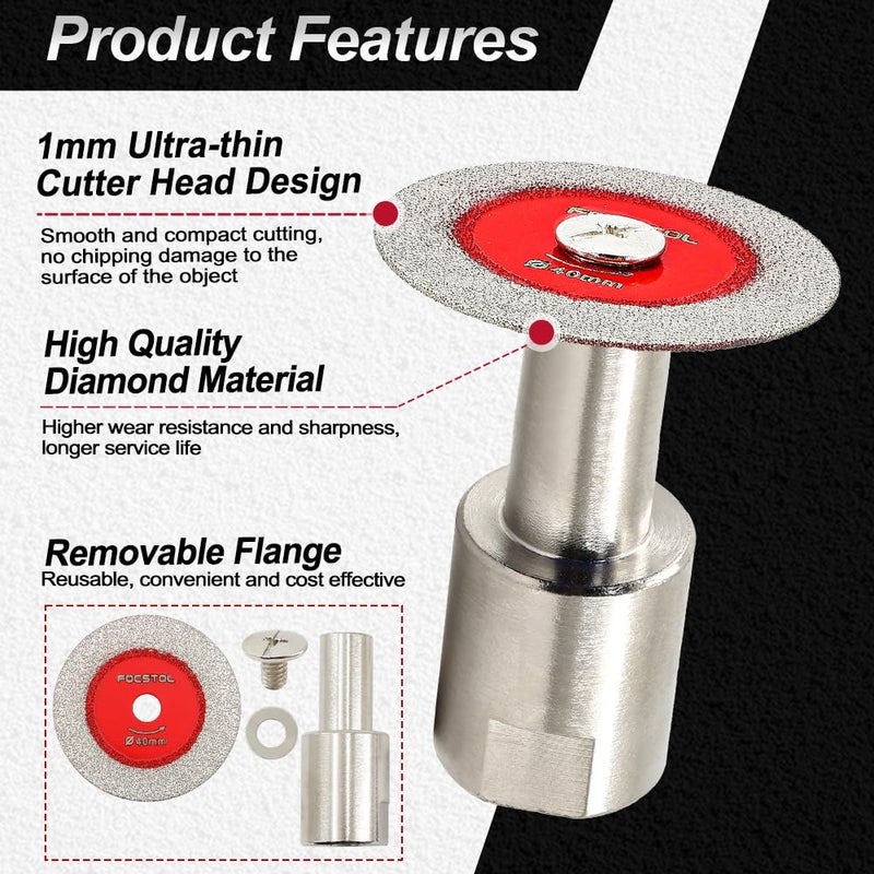 FOCSTOL Mini Diamond Glass Cutting Disc - 5pcs 1-9/16 Inch(40mm) Glass Saw Blade and 1pc 5/8''-11 Flange for Glass Jade Marble Granite Artificial Stone Porcelain Tile Ceramic - Image 5